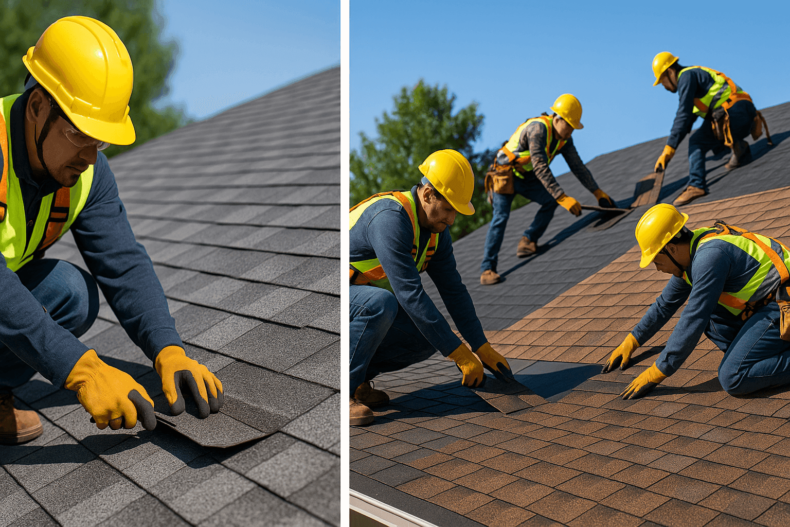 Side-by-side of repaired roof section and full roof replacement